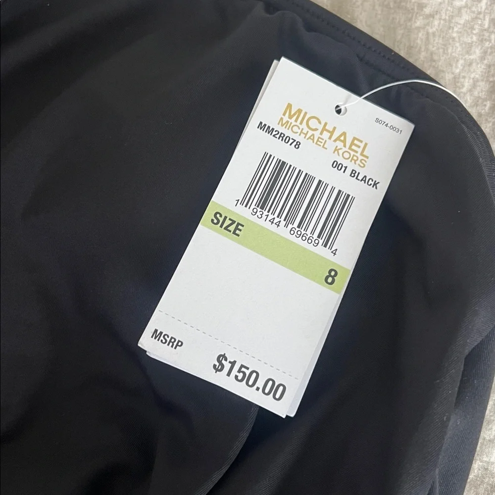MICHAEL Michael Kors Logo U-Bar One Shoulder One Piece Swimsuit Size 8
